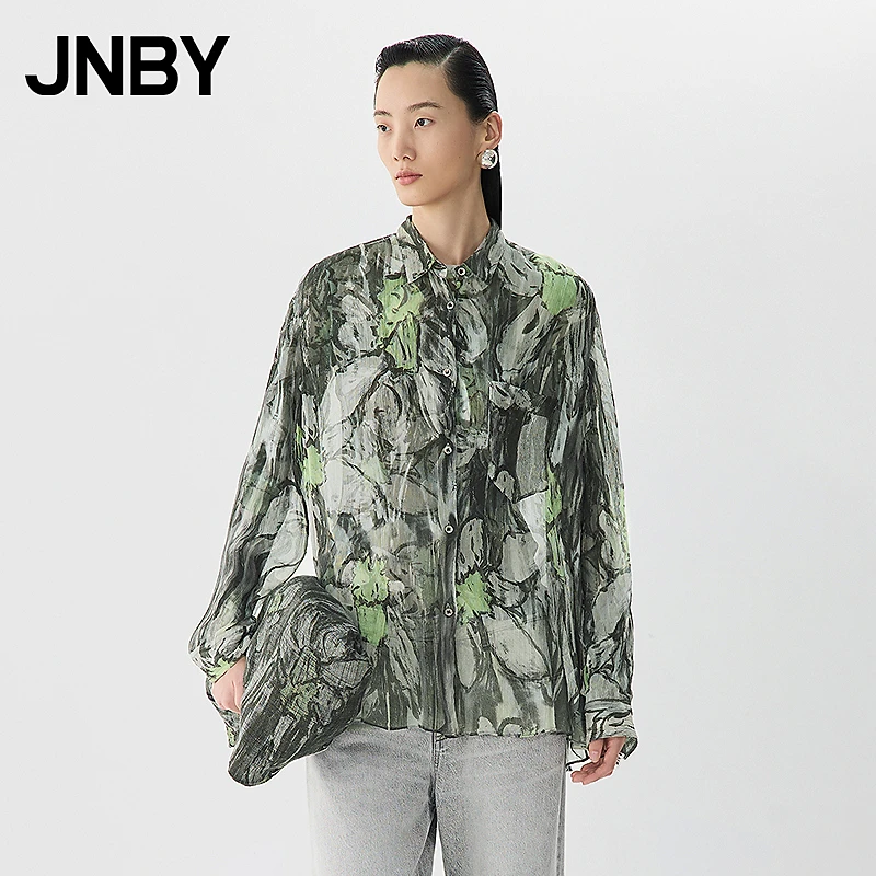 JNBY/江南布衣春秋衬衫宽松水仙花图案翻领印花长袖外套5P1214130