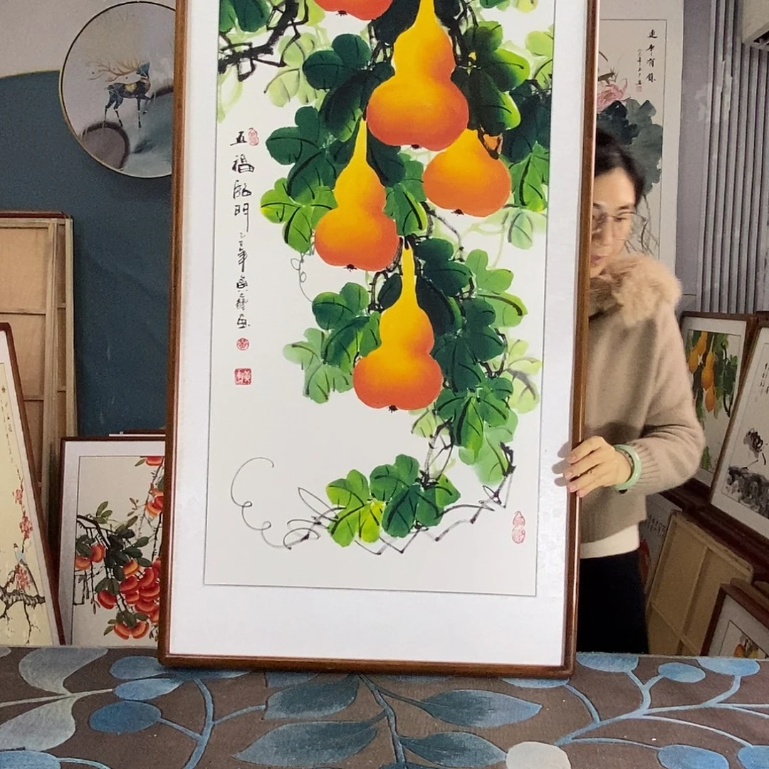 国画手写手绘国画作品带框包邮62✖️122