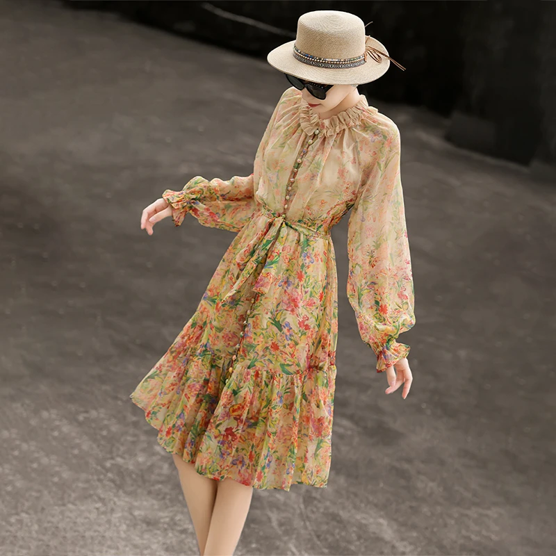 MEXCOCO/兰瑟儿春季新款气质法式高级感收腰碎花连衣裙女M5CL2351