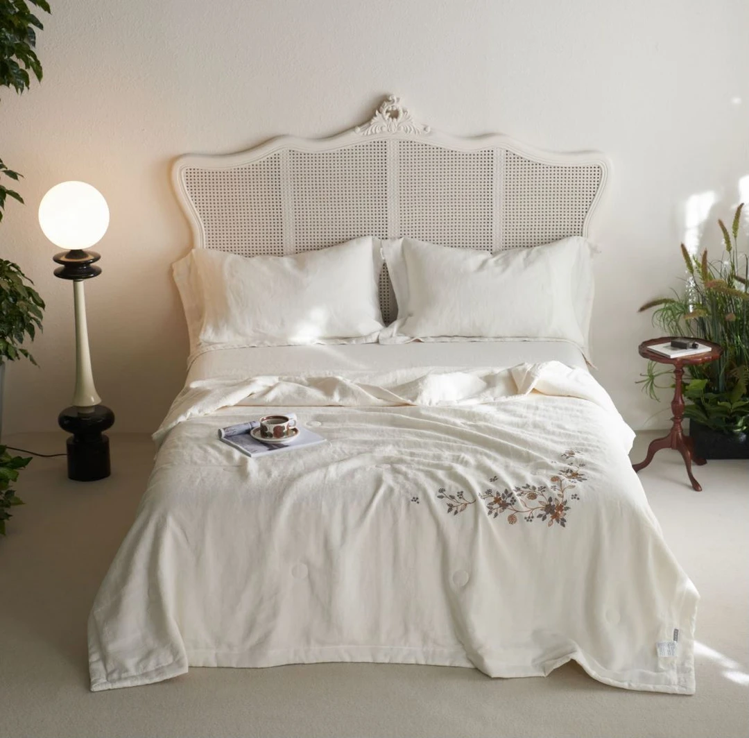 【雅趣】梦幻叶语 绣花夏凉被纯汉麻新中式天然麻空调夏被可机洗