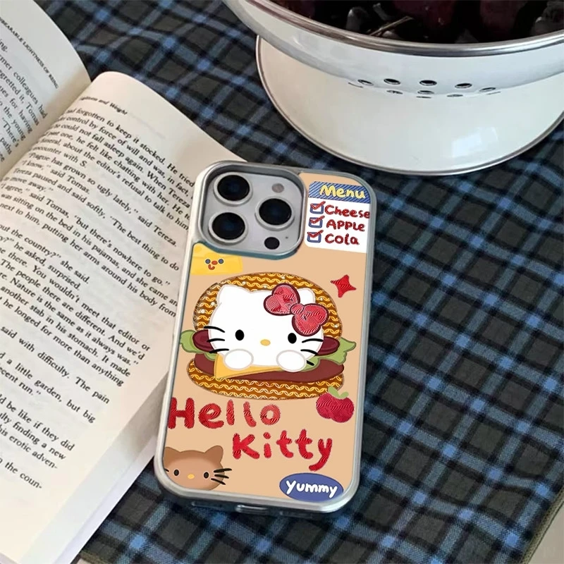 新款漢堡凱蒂貓鎏金手机壳适用苹果17/16pro小米15荣耀14reno13iq