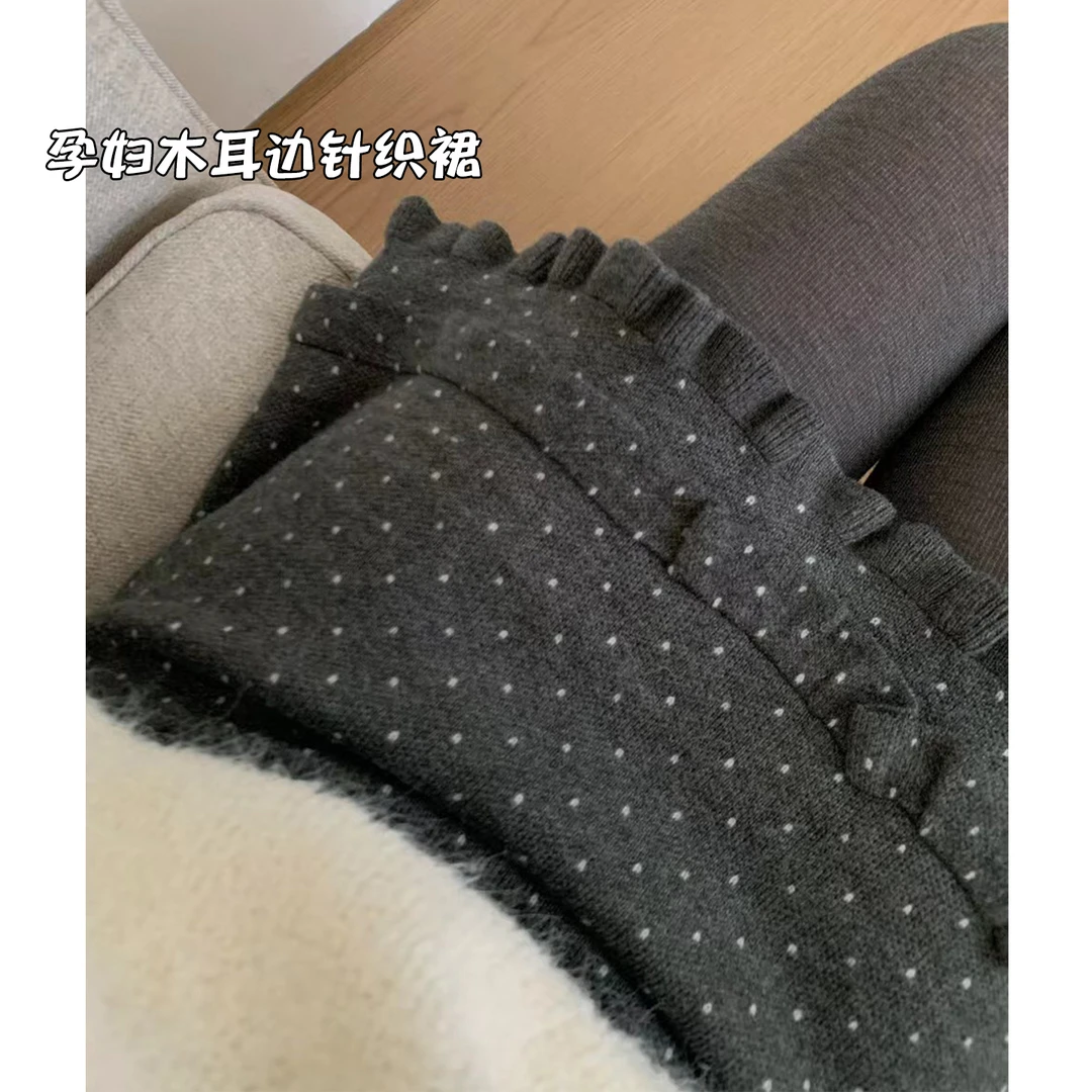 孕妇半身裙木耳边短裙针织波点木耳边半身裙休闲显瘦包臀A字裙女