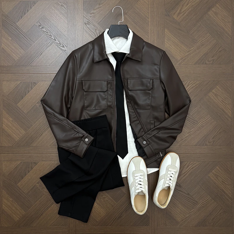 LANSIM·美式复古痞帅PU皮夹克男士2025秋冬新款休闲机车皮衣外套