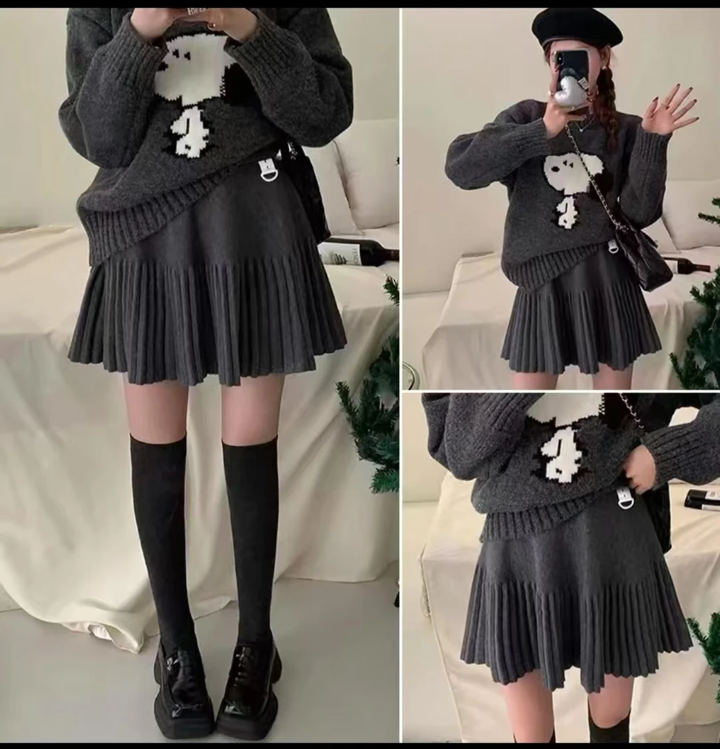 OYRS春夏新款洋气小个子大码女装显瘦百搭A字裙针织百褶裙女