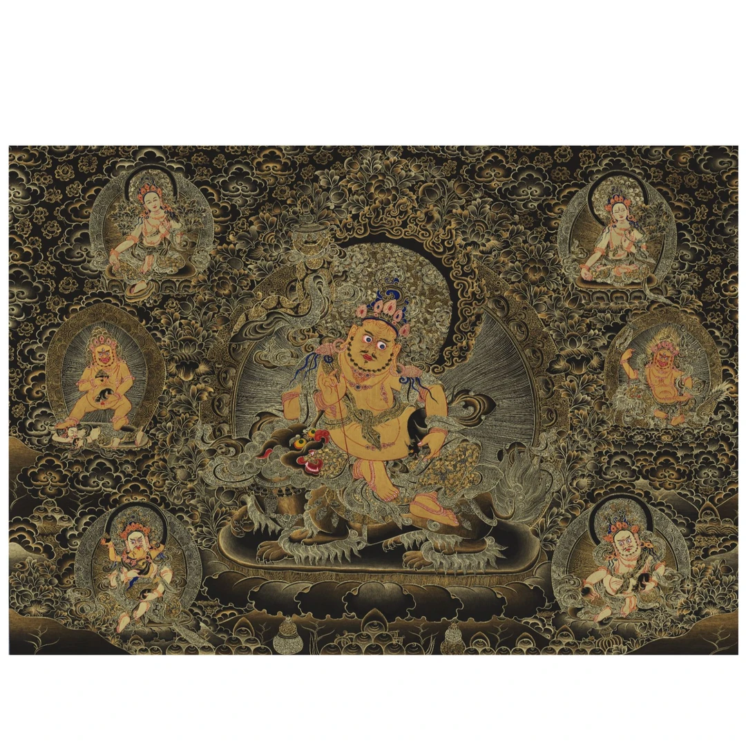 五路描金黄财精美藏式手工唐卡AK-1601