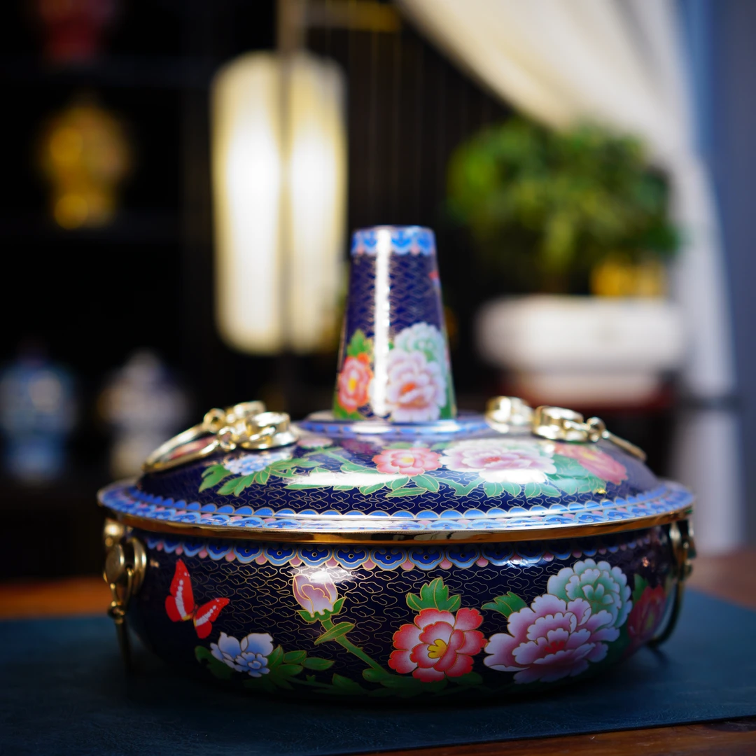 铜火锅珐琅彩电磁炉加热通用景泰蓝老北京铜火锅清汤鸳鸯卡式炉