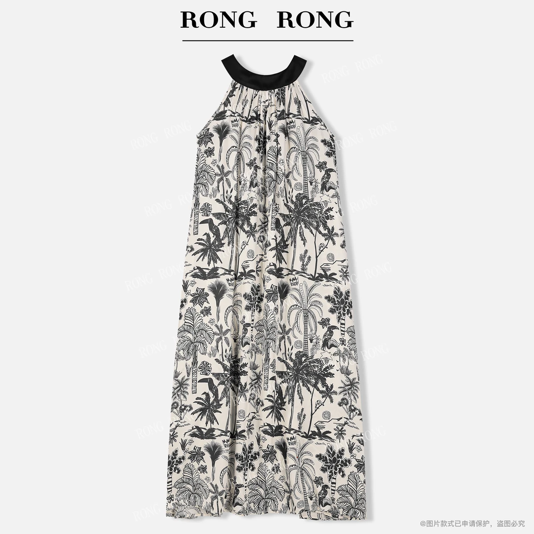 溶溶【落日树影】RONGRONG混纺订制绘染法式度假风连衣裙25C8929