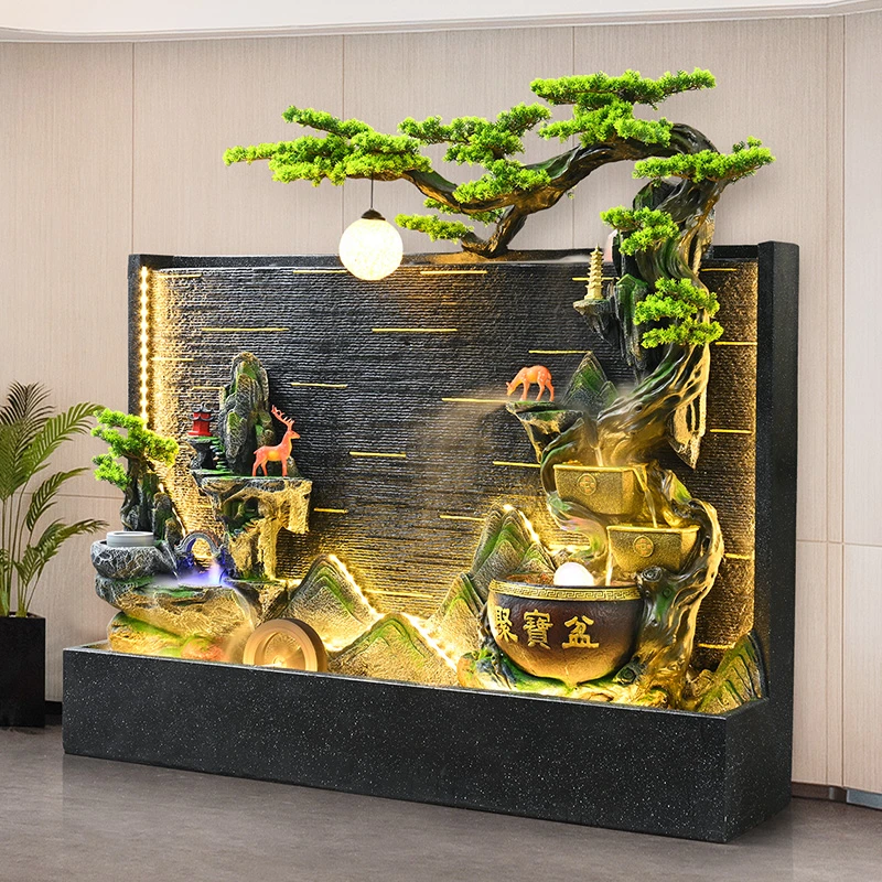 中式假山循环流水喷泉鱼池摆件庭院别墅公司景观落地造景乔迁摆件