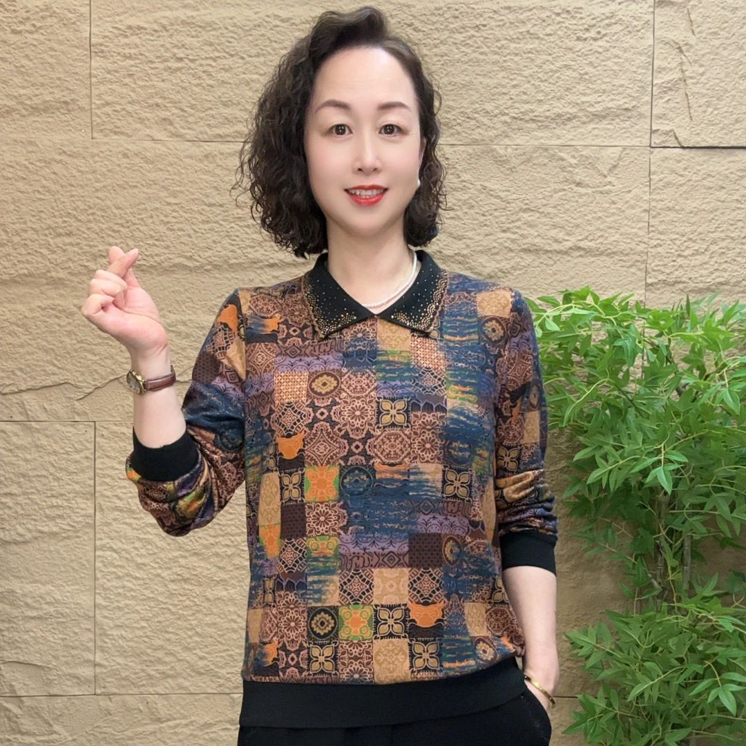 妈妈装时尚漂亮秋季小衫气质宽松中老年秋装休闲百搭女士气质上衣