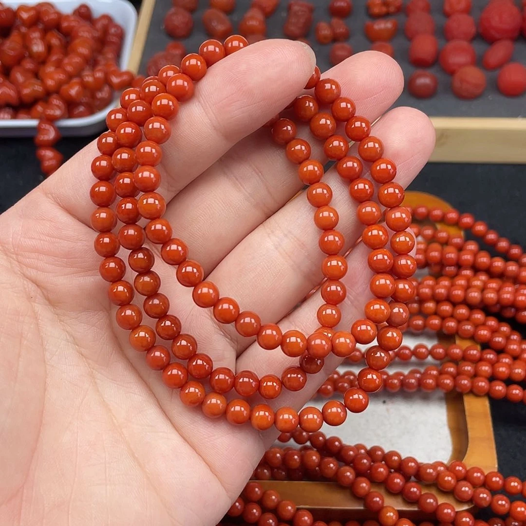 南红玛瑙1号瓦西柿子红卡6长链未镶嵌