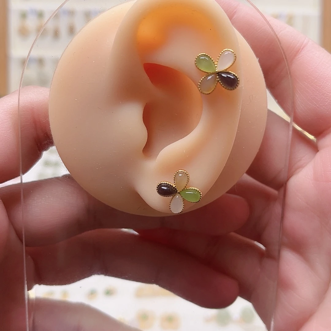 和田玉银S925镶嵌耳饰