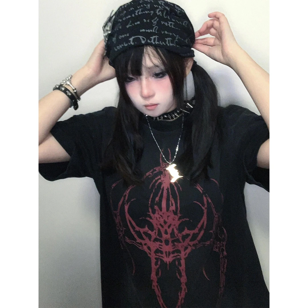 Labzaa美式暗黑系潮牌法阵印花vintage纯棉短袖t恤女夏季情侣上衣