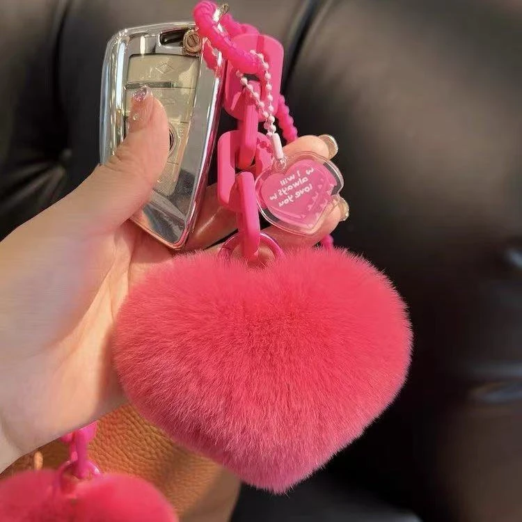 创意硅胶真獭兔毛爱心链条钥匙扣精致书包挂件情侣挂饰汽车钥匙链