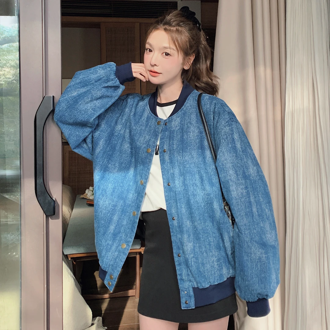 美式复古牛仔棒球服外套女2025春秋新款韩版宽松显瘦休闲百搭上衣