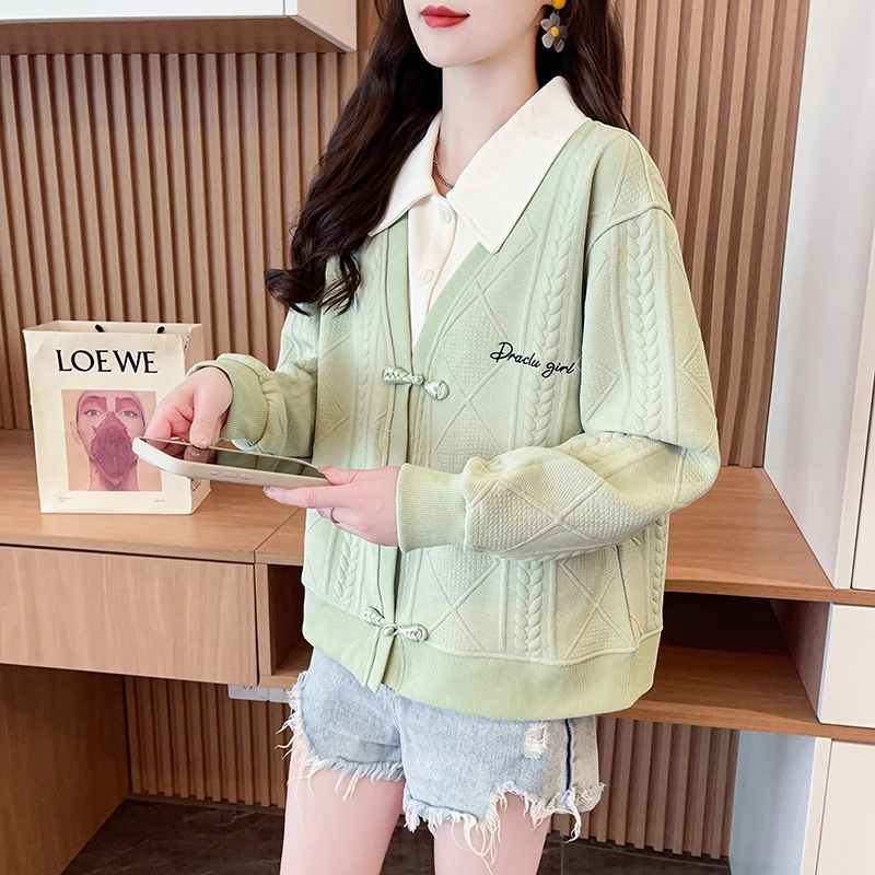 假两件Polo衫卫衣女春秋季2025新款宽松大码小个子设计感小众上衣
