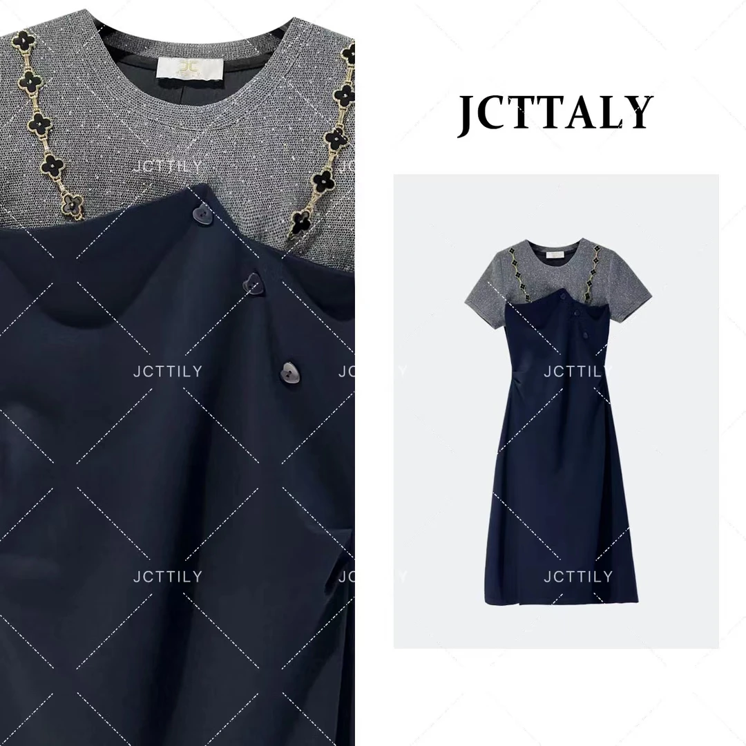【宠粉价】拼接百搭气质复古链条休闲显瘦连衣裙JC-A2893短袖