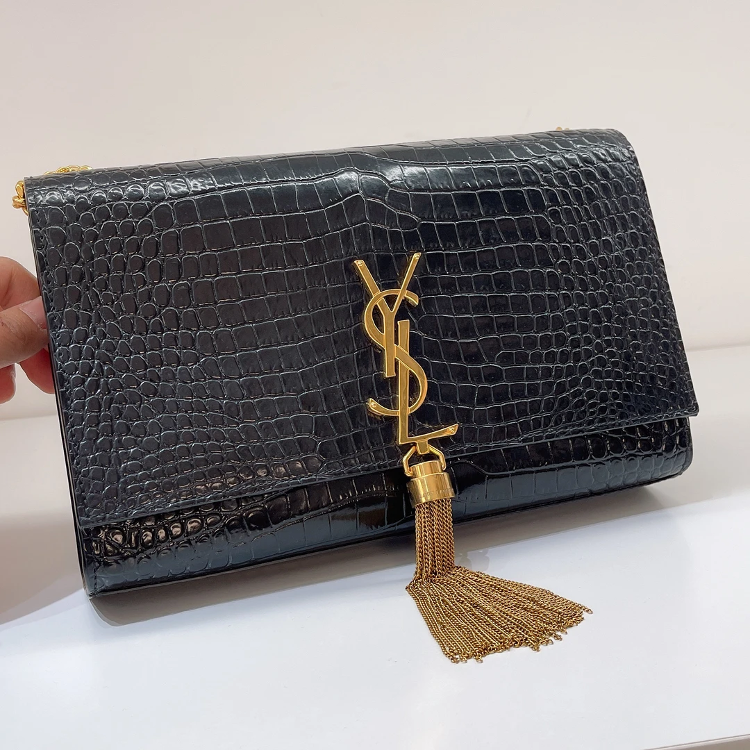 95新 YSL/圣罗兰 YSL 黑金鳄压流苏中号kate B560