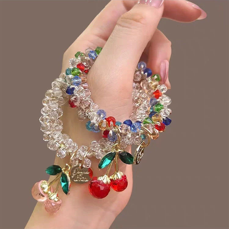 轻奢彩色水钻发圈女韩国水晶手链两用扎发头绳高级感樱桃发绳头饰
