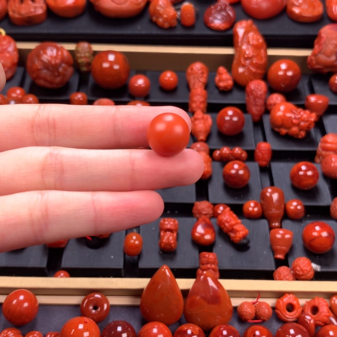 未镶嵌圆珠单珠12.8mm南红玛瑙