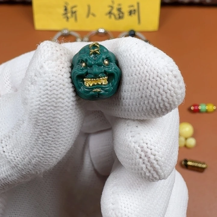 合成碳硅石铜合金文玩配饰绿小松恶僧12