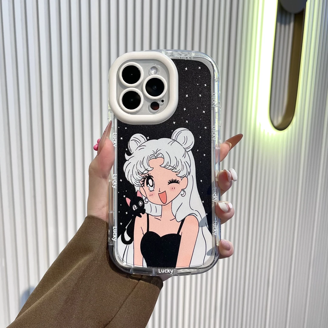 适用苹果15华为一加iQOO小米黑色美少女狐尾泡芙壳卡通防摔手机壳