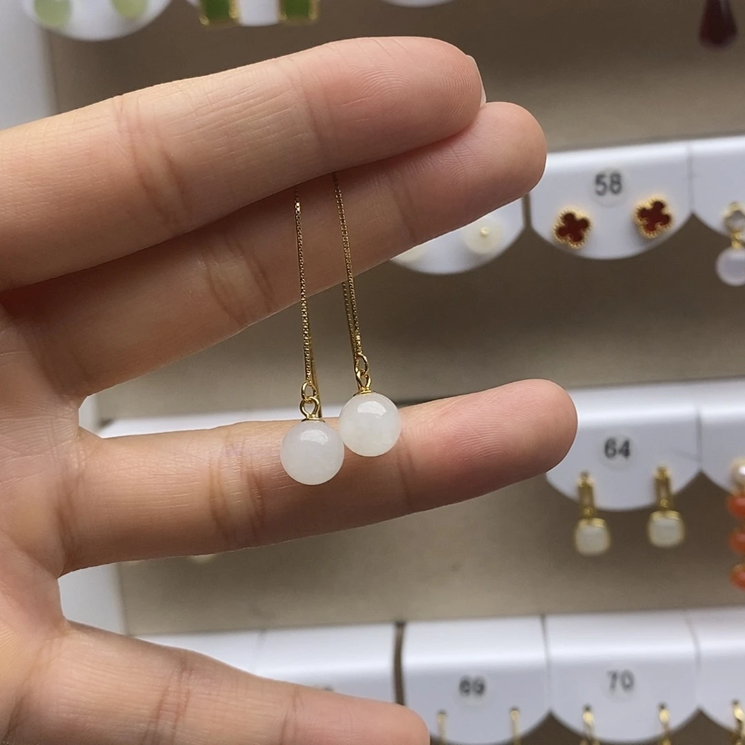 和田玉银S925镶嵌耳饰