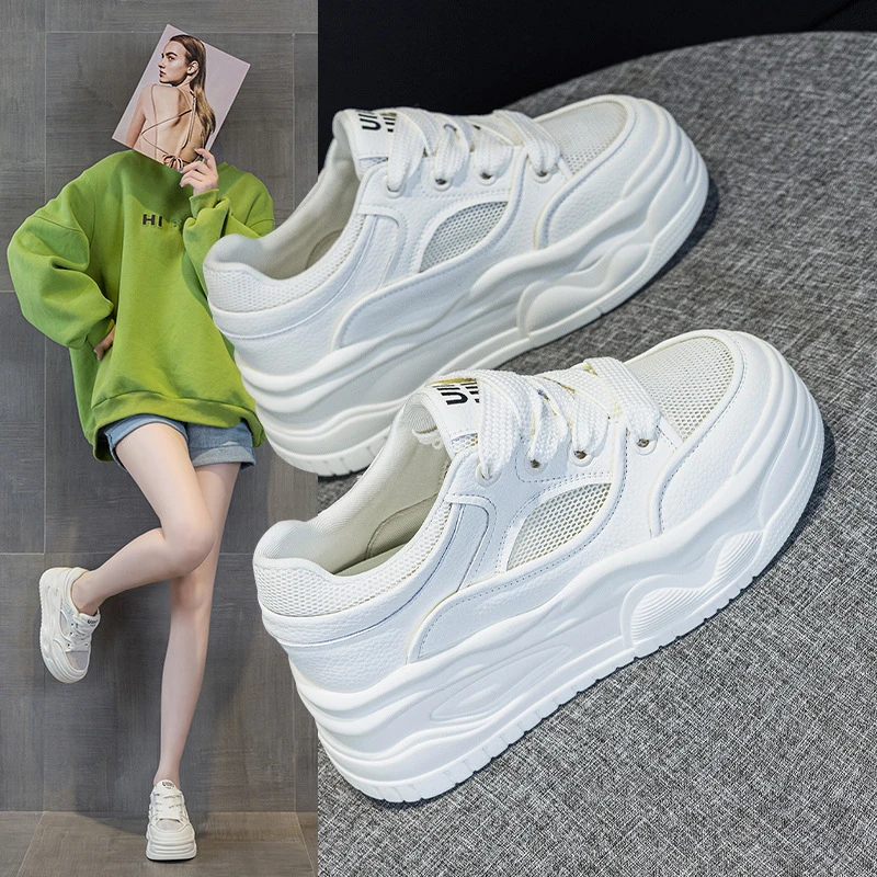 5521网面2025年春夏季新款厚底时尚小白鞋女运动休闲经典百搭板