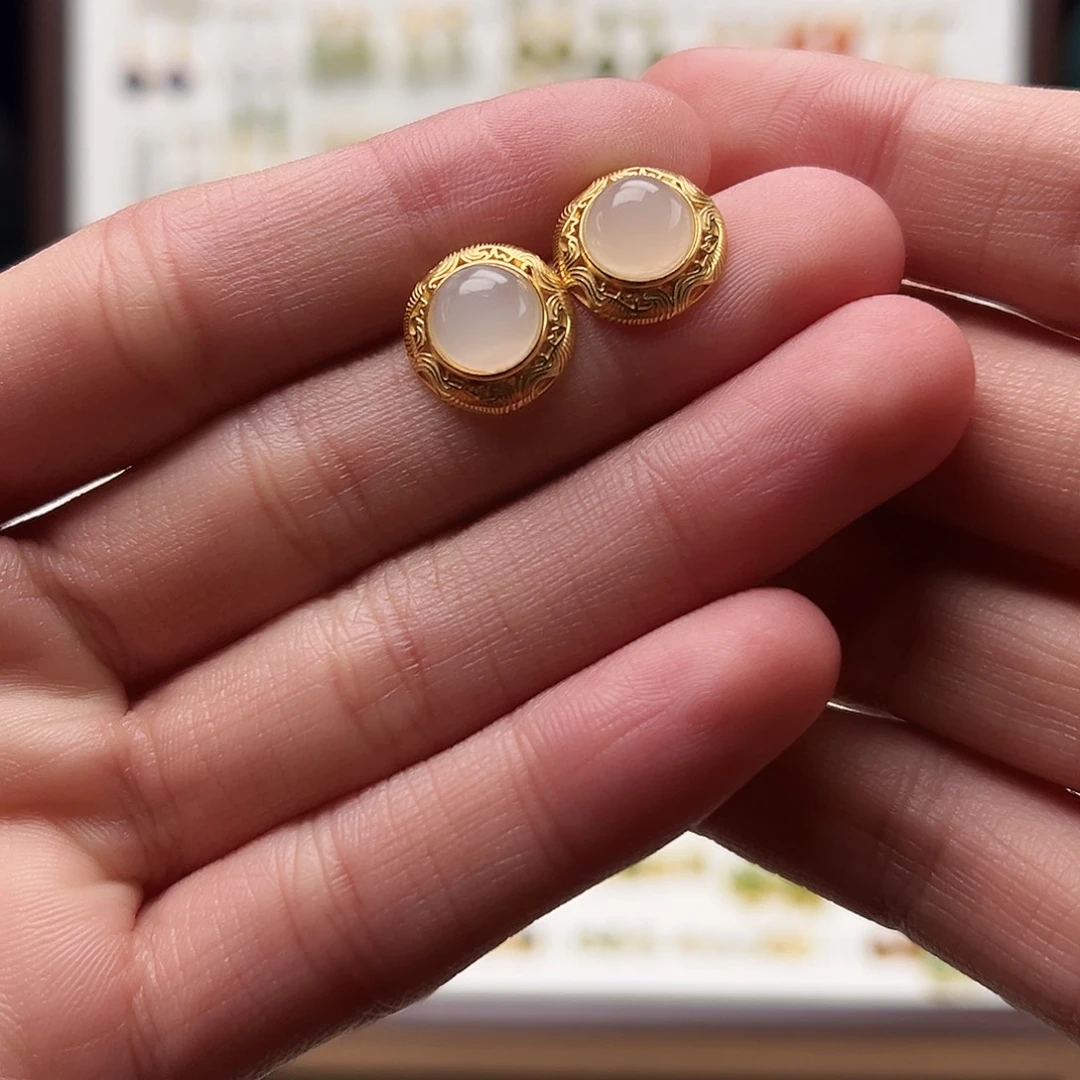 银S925镶嵌和田玉耳饰