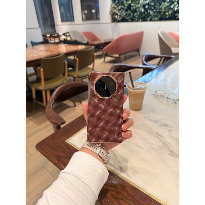 适用于华为Mate XT/XTs三折叠水贴纤维纹皮革双中轴折叠手机壳