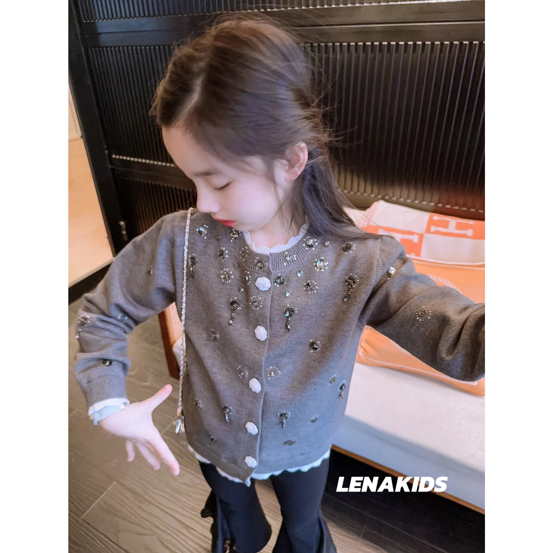 Lenakids【现货·重工钉珠针织开衫】气质时髦高定女宝25021103