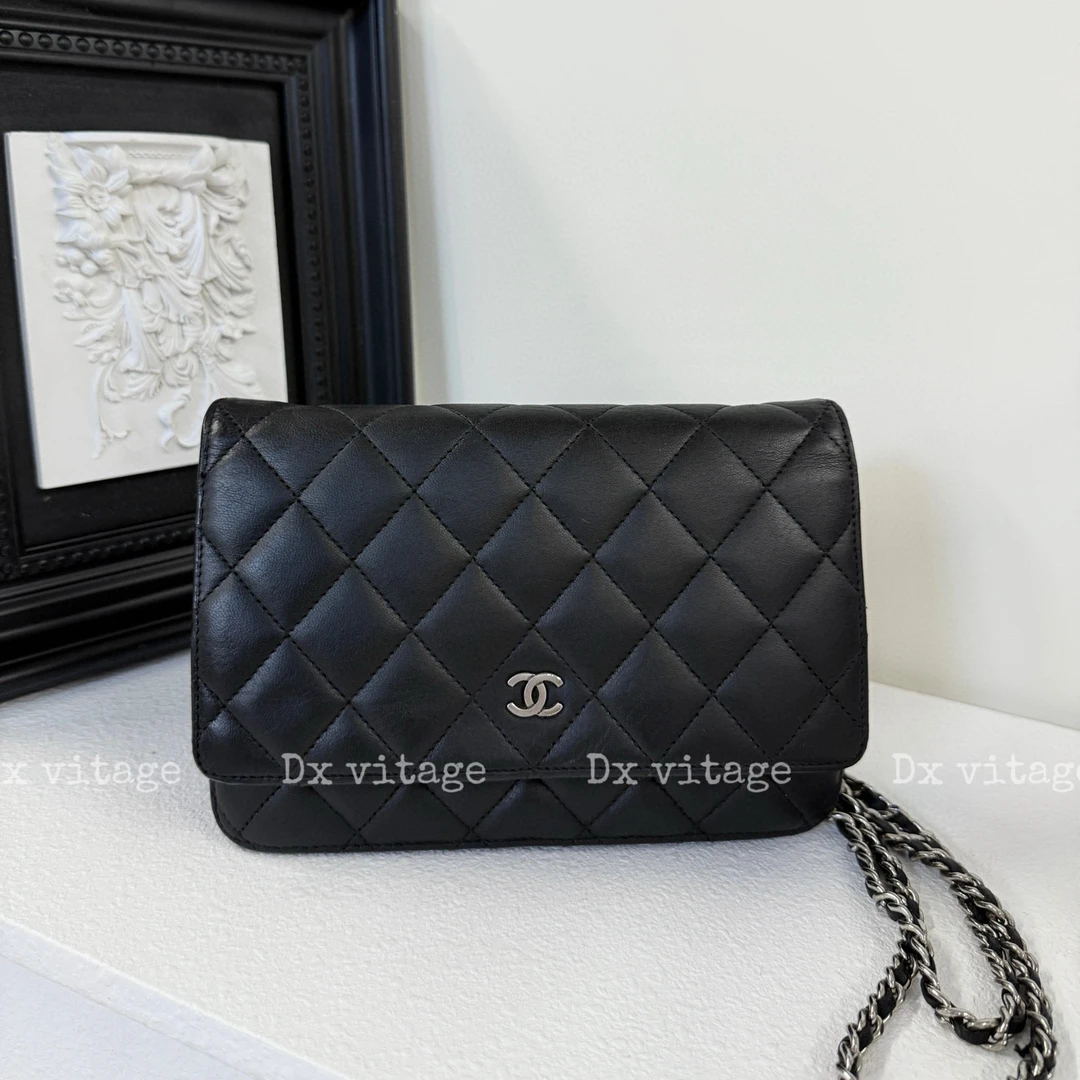 95新 Chanel/香奈儿 chanel 黑银菱格纹发财woc斜挎包