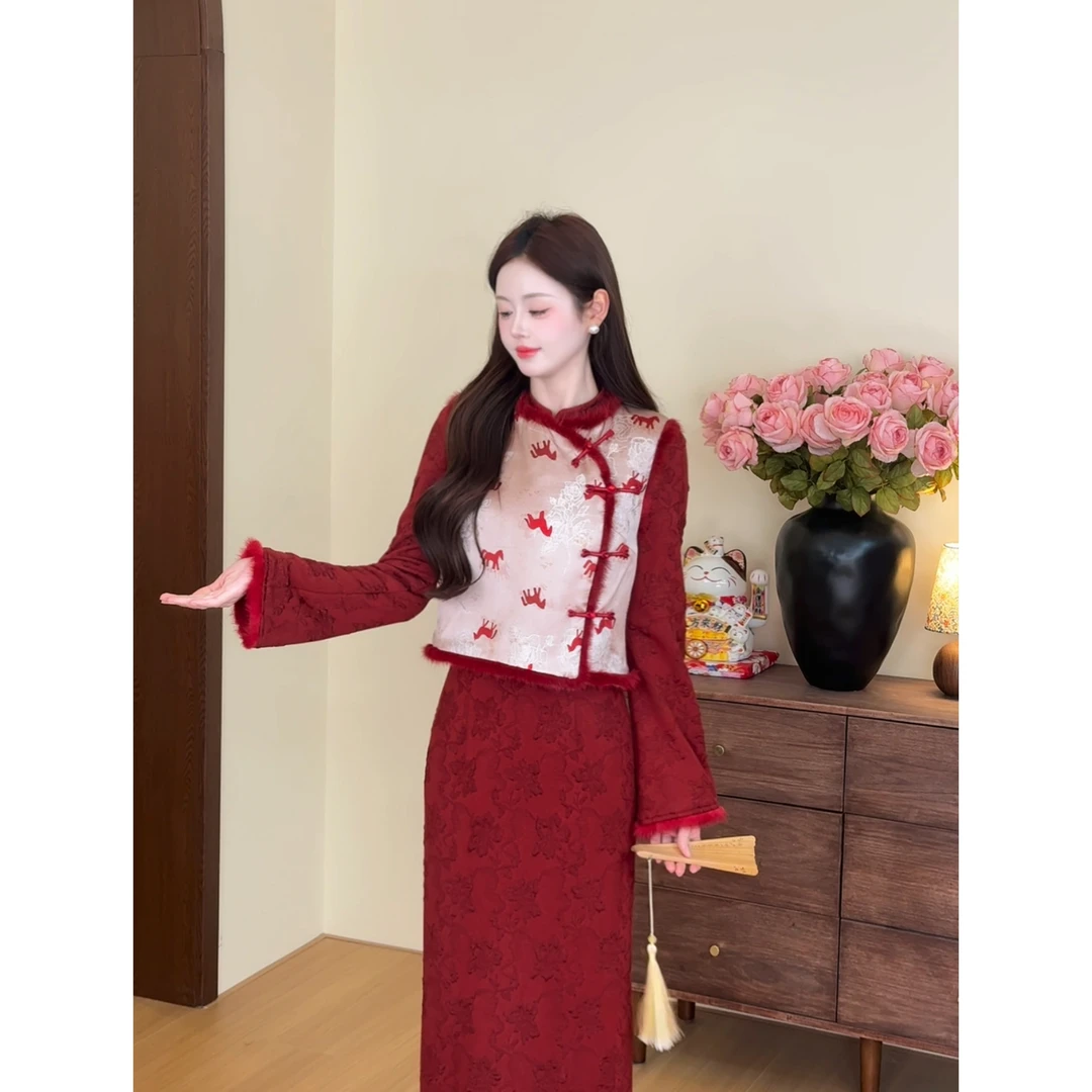 【小马送福】<77>新中式加绒马甲+旗袍连衣裙XMZH11189XMZH11191