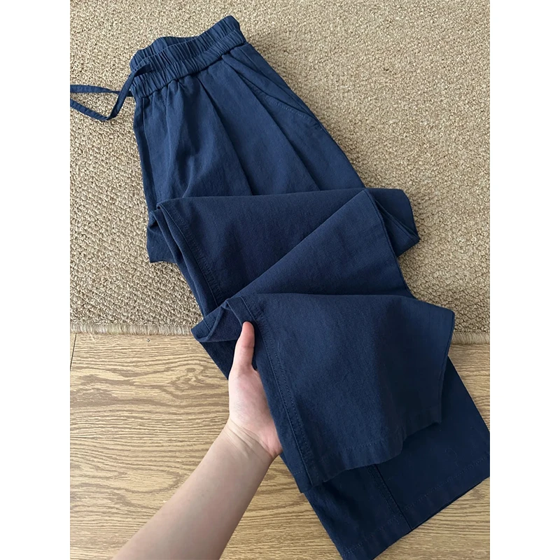 藏青色冰丝山本裤男夏季薄款日系穿搭阔腿裤松弛感老钱风休闲裤子