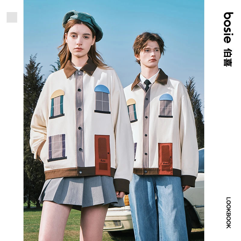 【徐志胜同款】2025年秋季新款巴恩风拼接口袋情侣夹克男外套女潮流