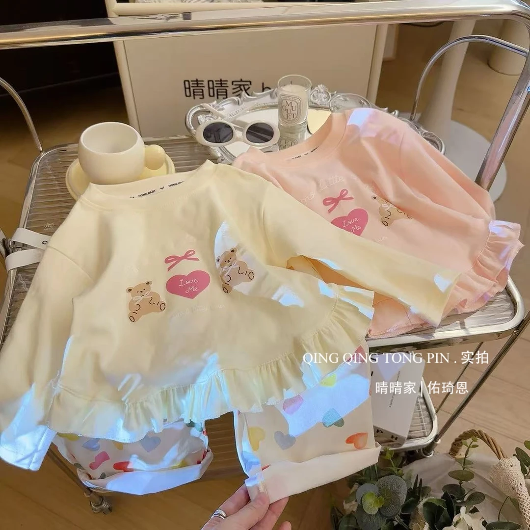 女童2025秋款欧若风甜美小熊花边打底衫