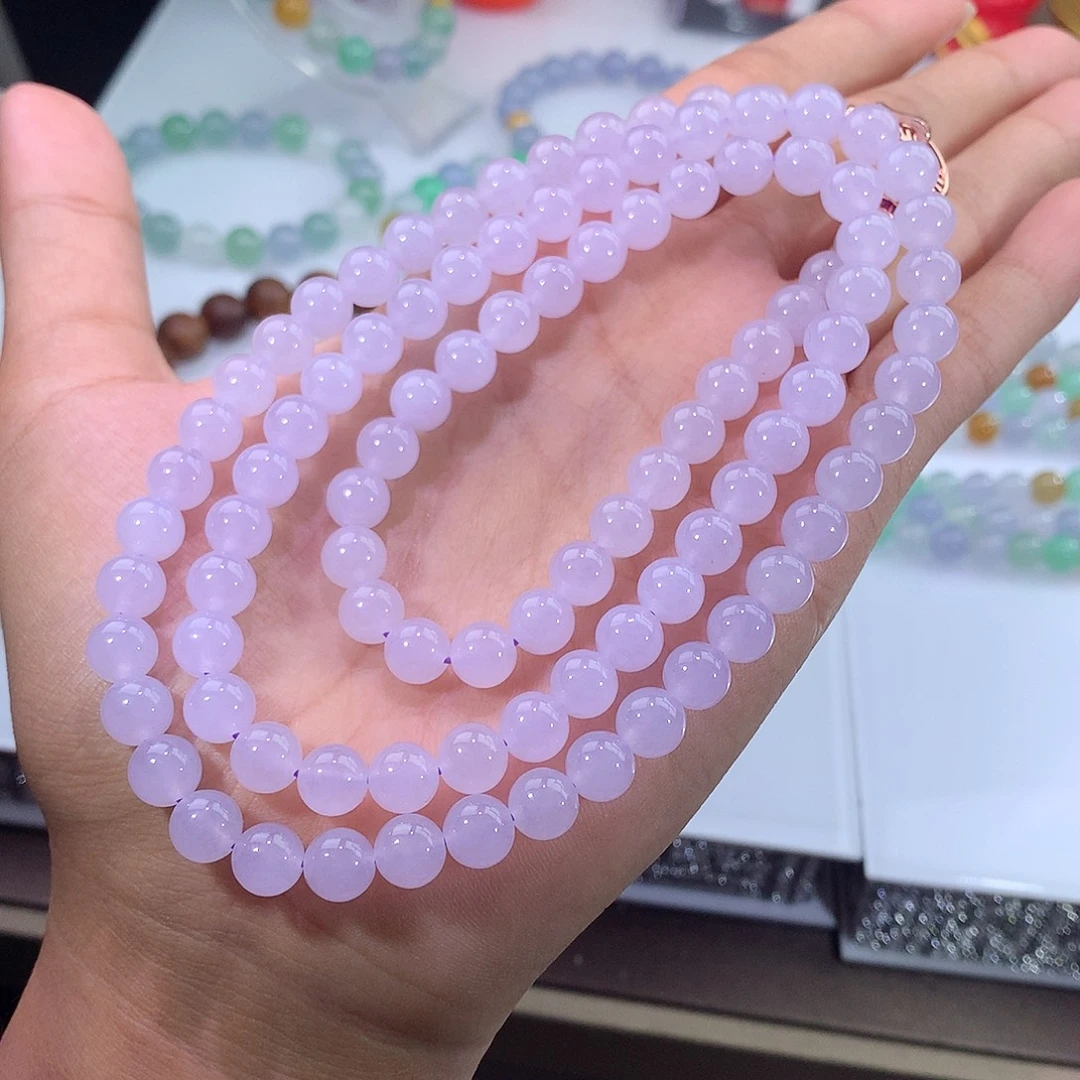 翡翠未镶嵌手链冰种浅紫项链