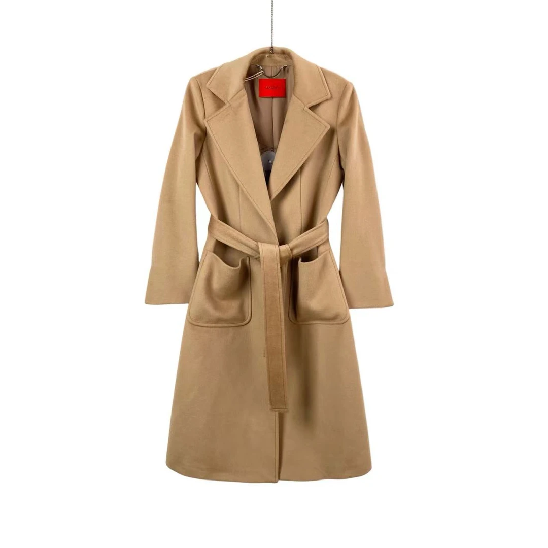 99新 MaxMara  aa1295 羊毛纯色中长款毛呢大衣 36码 99新