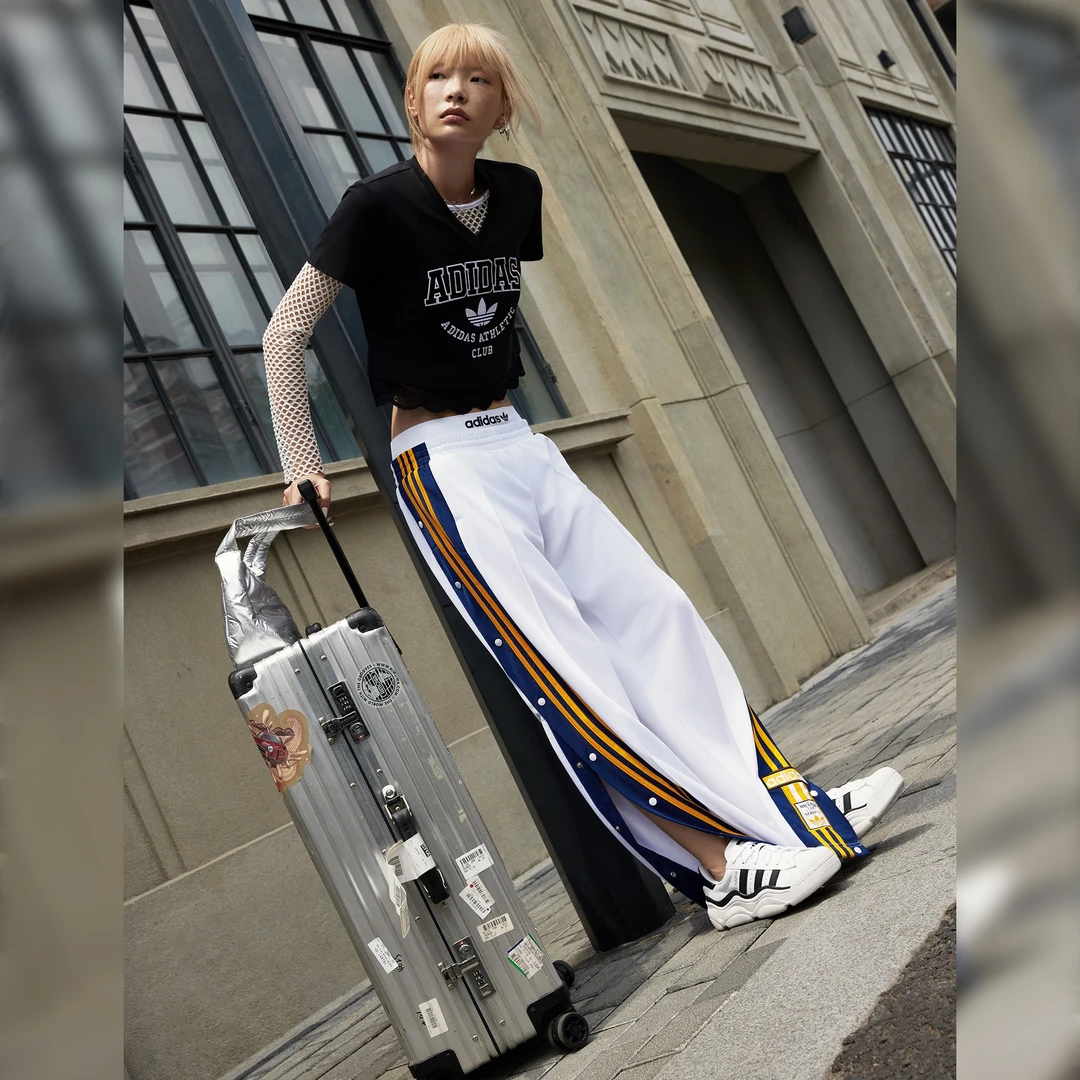 Adidas阿迪达斯女子ADIBREAK PANTS侧开排扣宽松阔腿运动裤IL2413