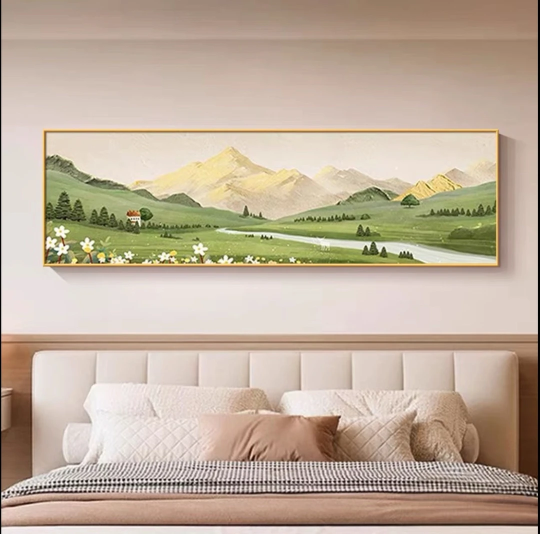 原木风奶油日照金山客厅沙发背景墙装饰画高级感山水壁画40150
