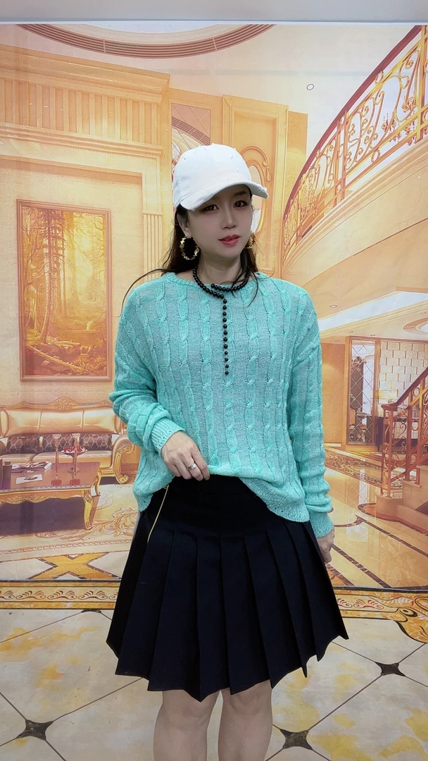 5399403早春韩系简约百搭小众设计感麻花长袖针织衫