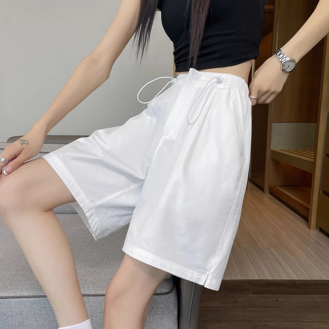 白色五分速干短裤女夏季新款高级感显瘦小个子直筒运动休闲阔腿裤