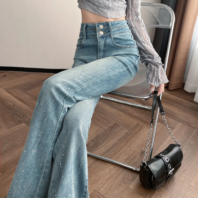 满天星微喇牛仔裤女2025春季新款直筒修身显瘦高个子喇叭裤子