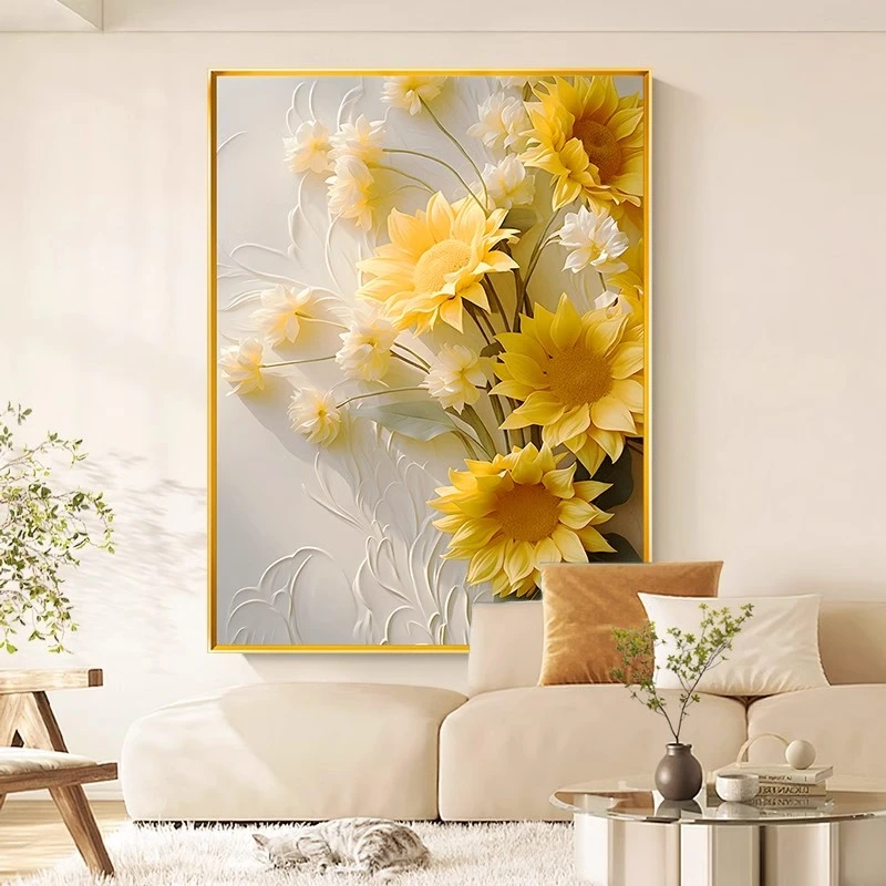 太阳花轻奢沙发墙落地壁画沙发玄关装饰画奶油风客厅背景墙挂画
