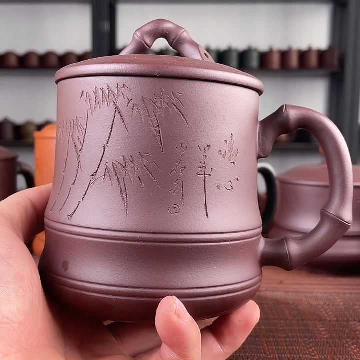 紫砂茶杯宜兴原矿紫砂盖杯