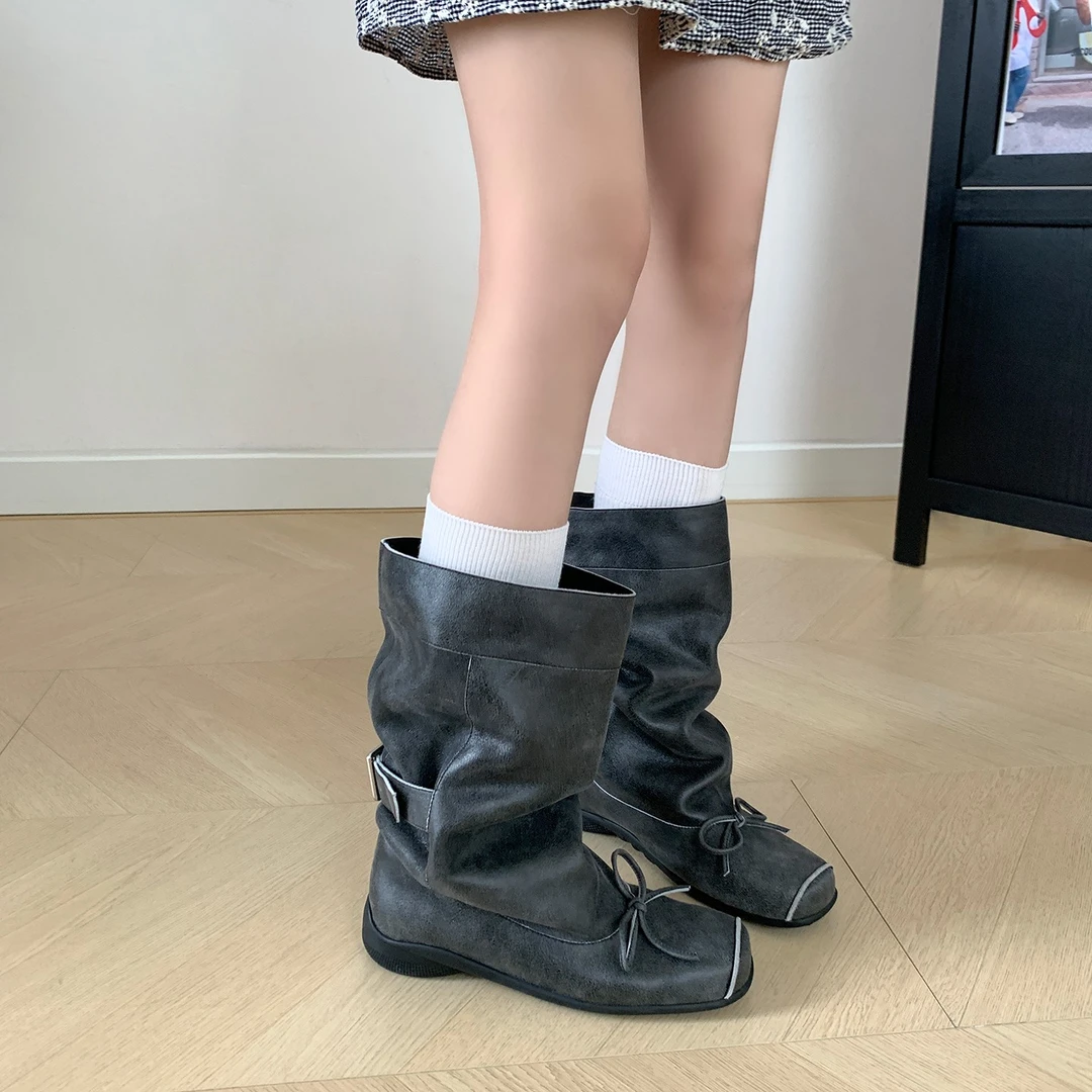 【美靴专家】氛围感蝴蝶结堆堆中筒靴