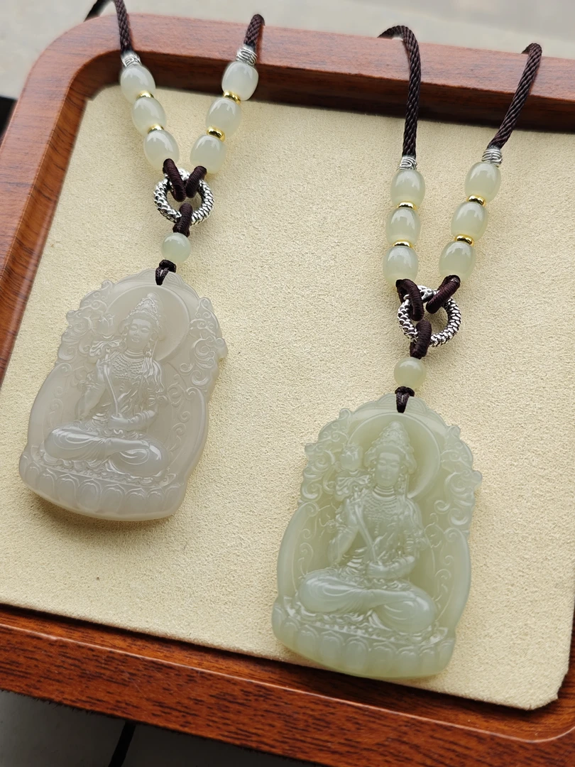 天然和田玉卧莲多罗观音吊坠油润通透父亲节礼物（多样性发其一）