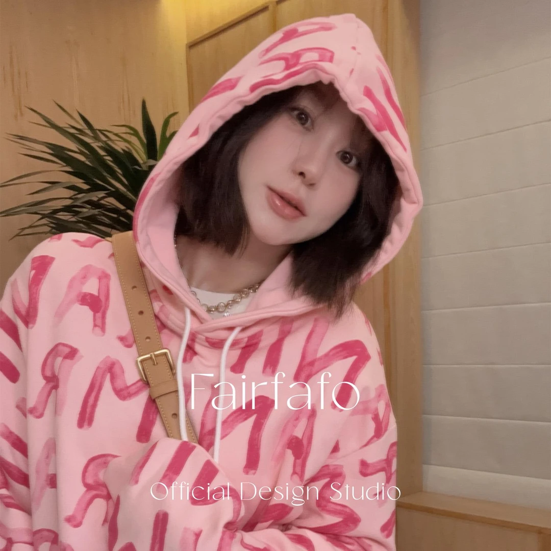 FAIRFAFO林肉肉【字母印花连帽卫衣】G23WY6080可爱宽松连帽卫衣