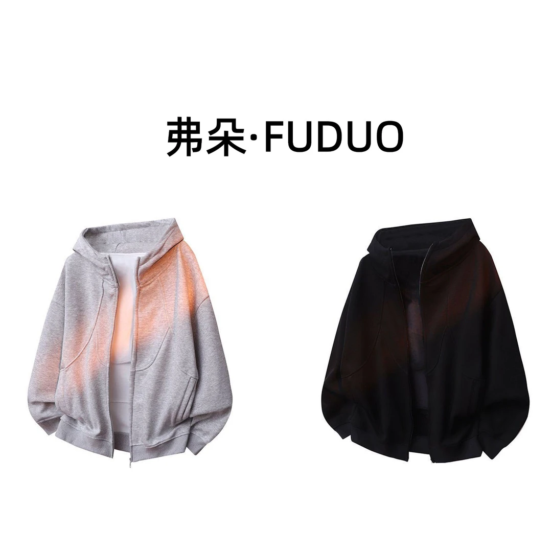 弗朵秋冬开衫拉链连帽纯棉卫衣男ins潮牌加绒加厚宽松慵懒上衣