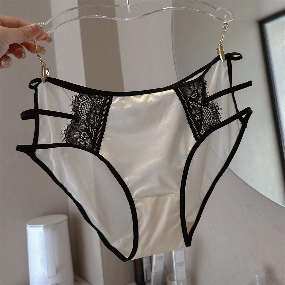 软糯冰丝性感镂空欧美香槟甜美低腰三角内裤网纱轻薄蕾丝法式薄款