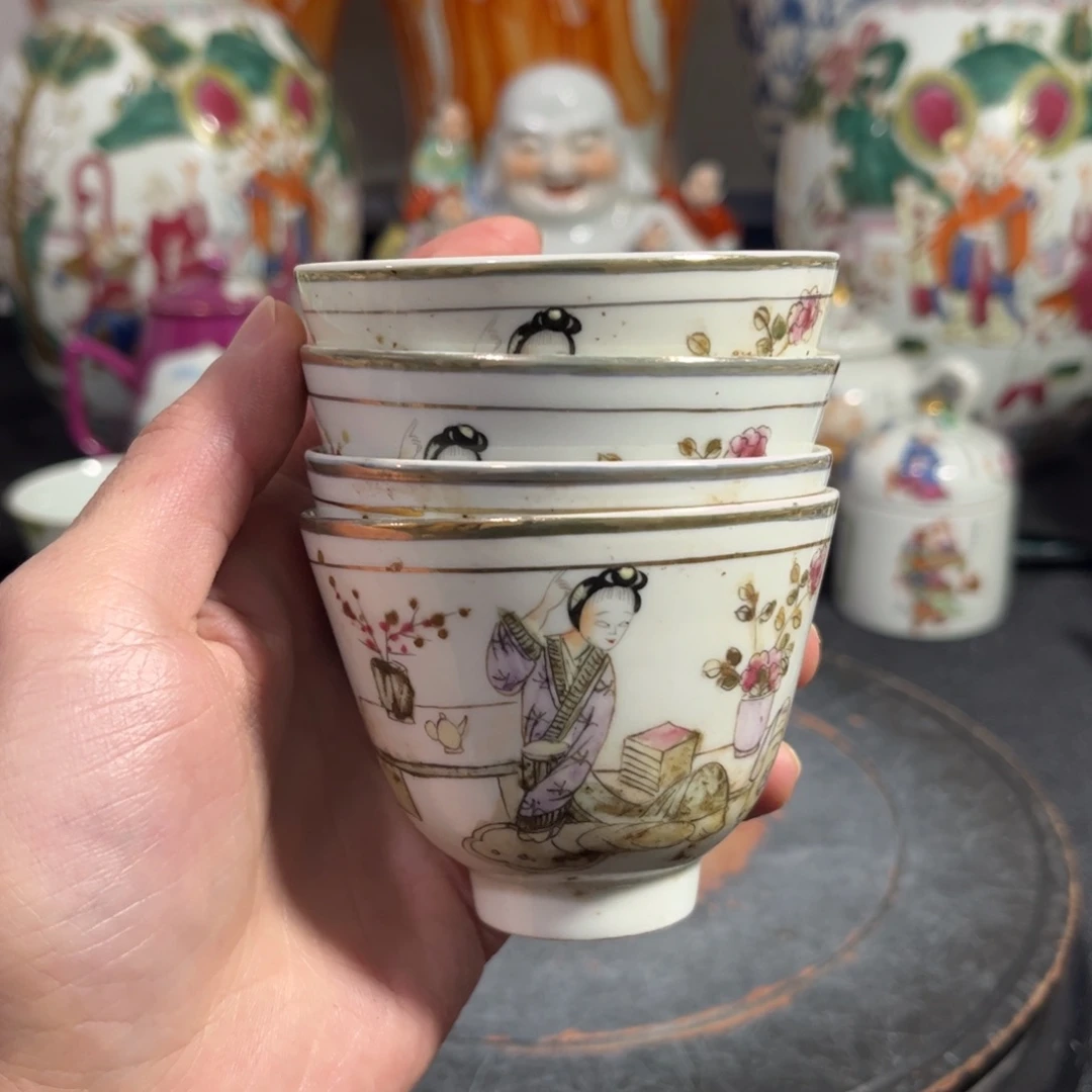 摆件桃花美女茶杯一套